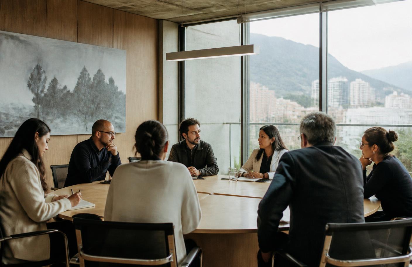 Reunión institucional en una sala de juntas en Bogotá